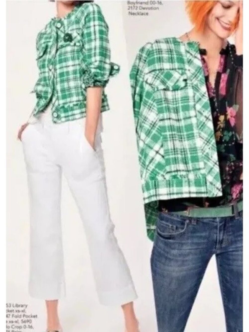 CAbi 5653 Green Library Plaid  Tweed Jacket  Size Medium